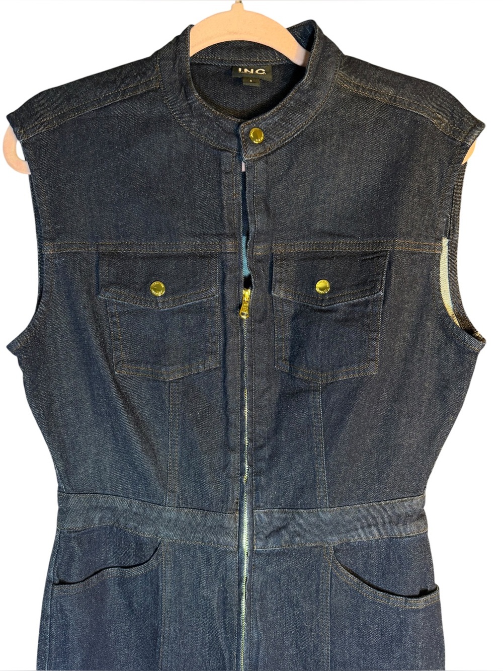 I.N.C. International Concepts Denim Jumpsuit Size Small Dark Wash Wide Leg - Picture 7 of 12